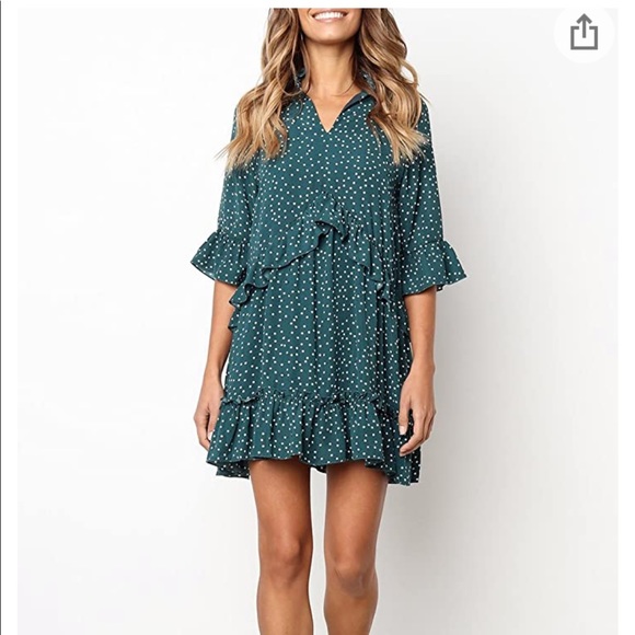 Dresses & Skirts - Green & White Polka Dot Ruffle Boho FUN Dress
